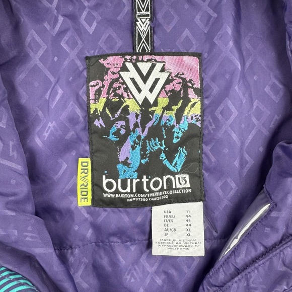 Burton DRYRIDE Jacket Womens 11 Purple Teal The White Collection Hooded Ski Snow - Picture 8 of 13